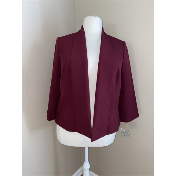 Kasper Burgundy Red Open Lined 3/4 Sleeve pockets Blazer Plus Size 16W - Picture 1 of 10